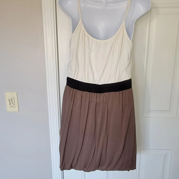 Forever 21 Twenty one color block brown black cream bubble Hem tank dress. L - Picture 4 of 9